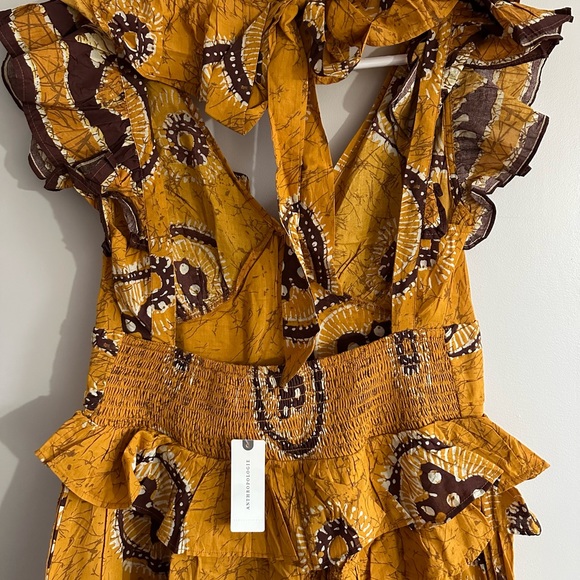 Anthropologie Gigi Gold Ruffled Boho Maxi Dress - Size M - Picture 6 of 13
